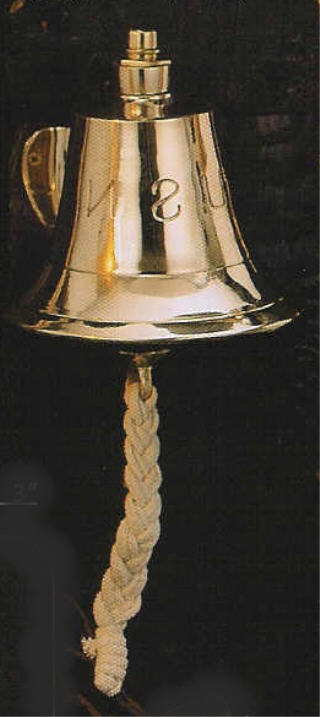 6 INCH DIA SOLID BRASS BELL WITH QUEEN MARY, TITANIC OR U.S.N. #F6300